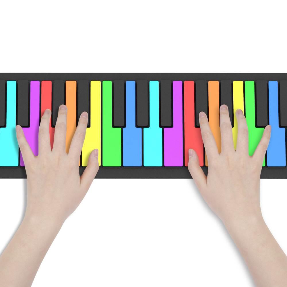 彩虹手卷钢琴49键内置锂电 便携式玩具折叠软键盘入门 键盘乐器 - 图2