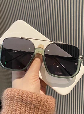 素颜双梁大框防复古眼镜ins下半框方形太阳镜女网红街拍墨镜