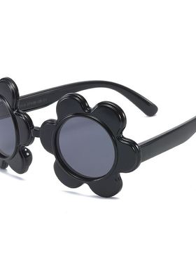 2025时尚太阳花硅胶儿童太阳镜 新款卡通框架黑色大脸墨镜