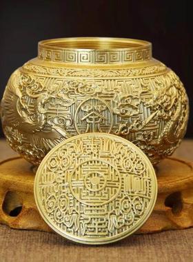 龙凤茶叶罐储物罐高档精品铜罐带盖防潮密封罐龙凤茶叶罐摆件