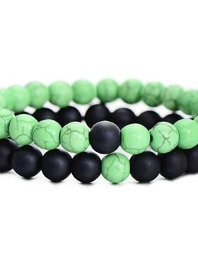 外贸饰品 哑光黑磨砂白松石8mm 情侣手镯男女玛瑙手串 套装手链定