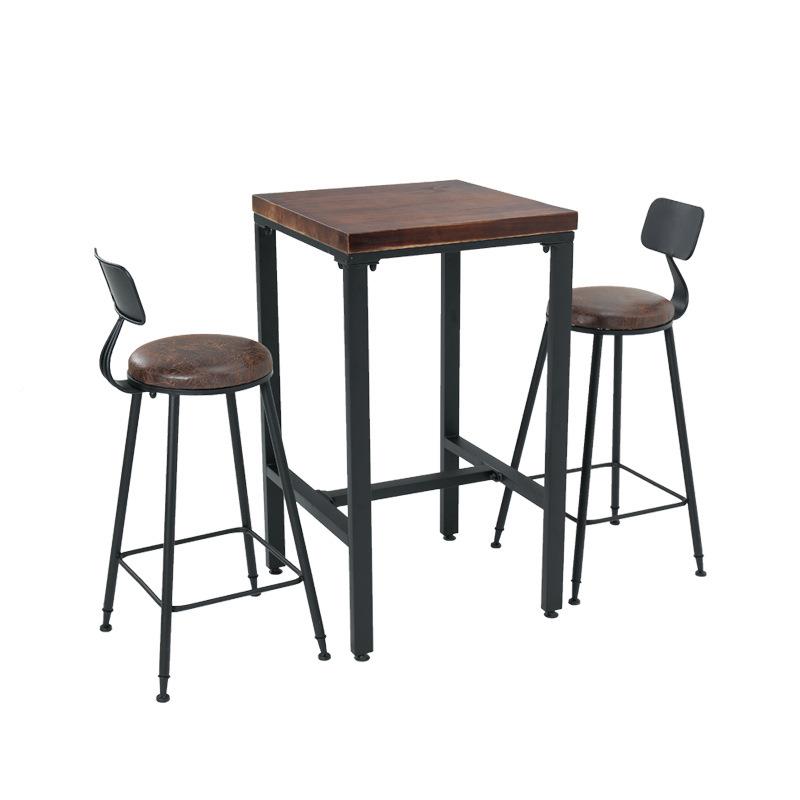 美式复古吧台桌椅组合高脚实木小方桌酒吧桌家用咖啡厅奶茶店餐桌 - 图3