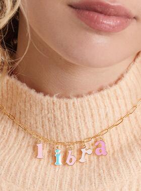 现货26个字母项链糖果色滴油吊坠不锈钢电镀真金14K串珠链条定制