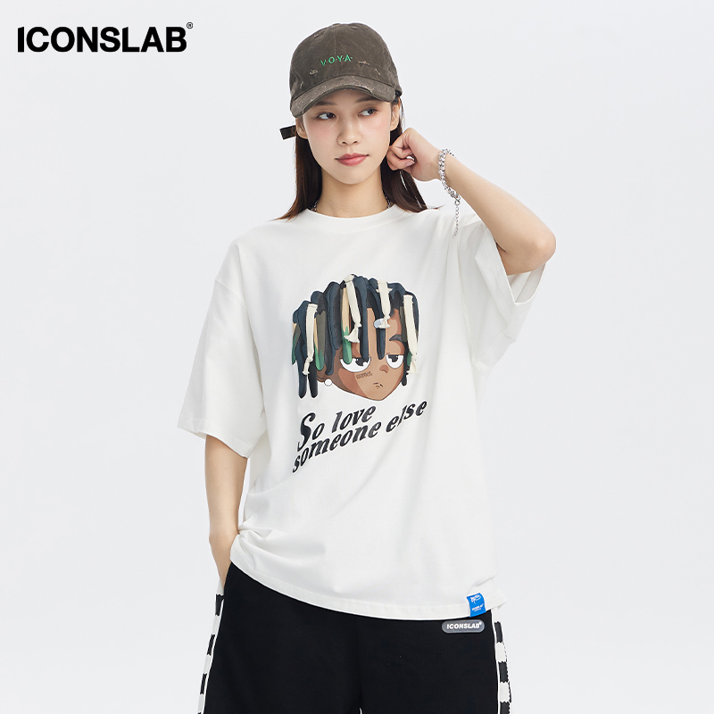 恤男女情侣款休闲宽松短袖 T 脏辫男孩印花 PLUS SSUR 联名 ICONSLAB 恤男女情侣款休闲宽松短袖 T 脏辫男孩印花 PLUS SSUR 联名 ICONSLAB