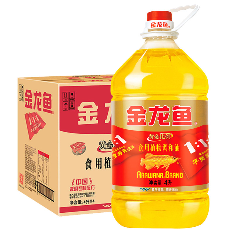 金龙鱼黄金比例1比1调和油4L*4 团购食用油粮油植物 - 图0