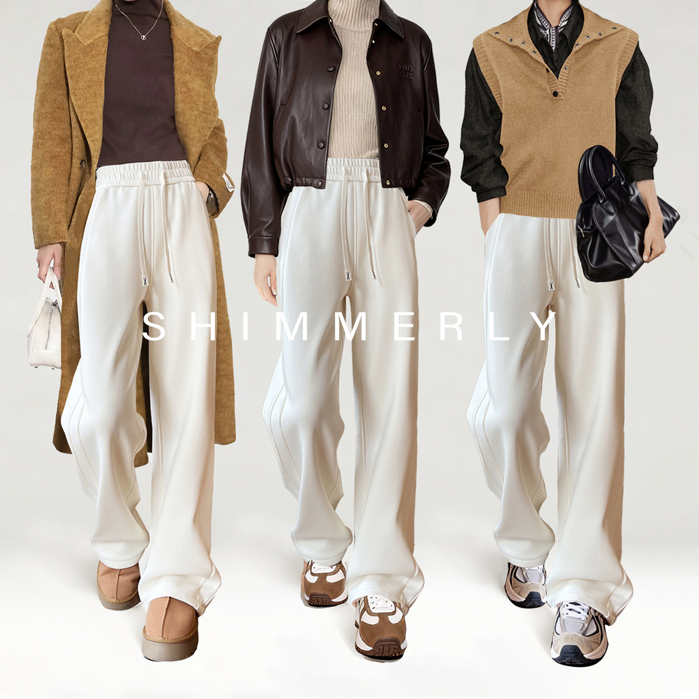 【软糯亲肤棉】白色阔腿裤女加厚冬直筒垂感加长加绒休闲运动裤W,淘宝优惠券,粉丝福利购,淘宝优惠卷