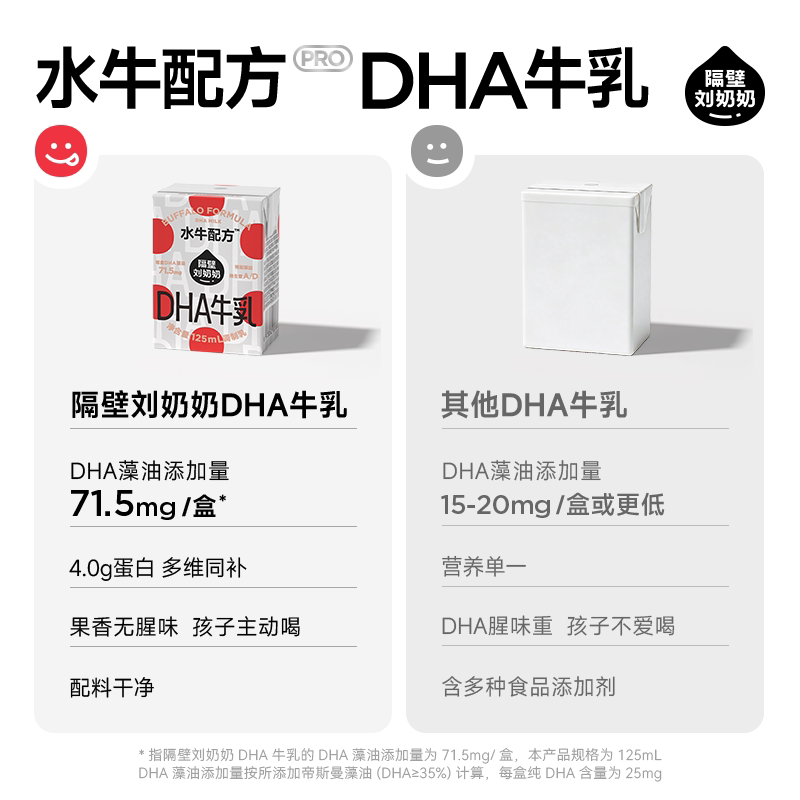隔壁刘奶奶水牛配方DHA藻油儿童成长牛奶小机灵奶125ml*9盒高钙