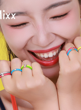 Mixx靡诗纯银彩色多巴胺快乐珐琅可叠戴戒指浅春系穿搭指环女