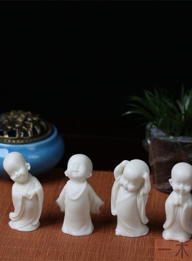 车摆件象牙果小沙弥和尚禅意笑佛