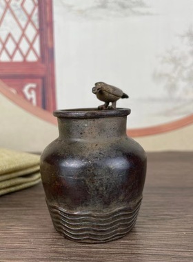 仿古合金铜乌鸦喝水瓶子摆件鸟瓶罐子摆件创意家居办公室桌面摆件