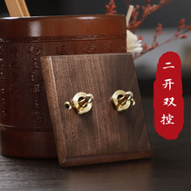 American Walnut Wood Switch Panel Socket Brass Dial Rod Retro Single Double Open Double Control Switch Two Open Double Control Panel