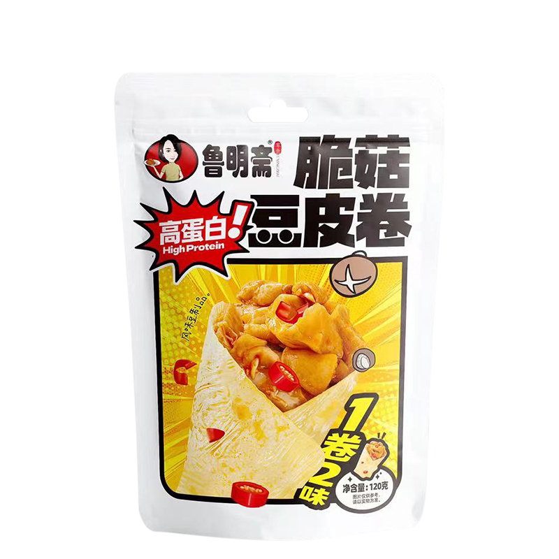 鲁明斋脆菇豆皮卷海带手撕素牛肉牛排麻辣休闲豆皮豆制品即食零食