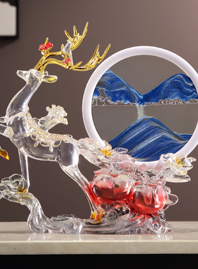 简约现代流沙画轻奢高档透明招财鹿摆件客厅玄关酒柜电视柜装饰品