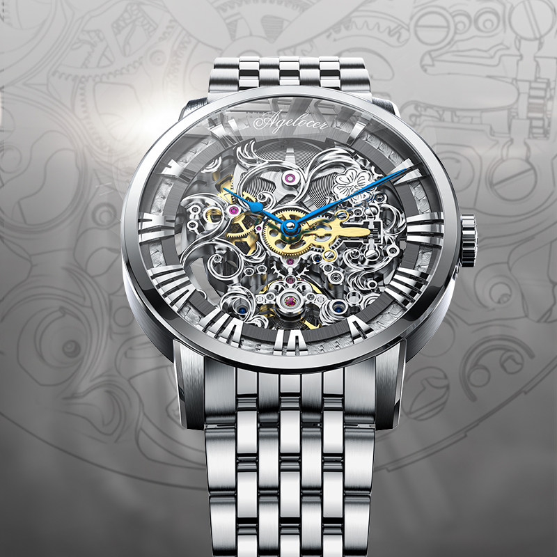 agelocer艾戈勒博世雕花镂空机械表 agelocer艾戈勒国产腕表