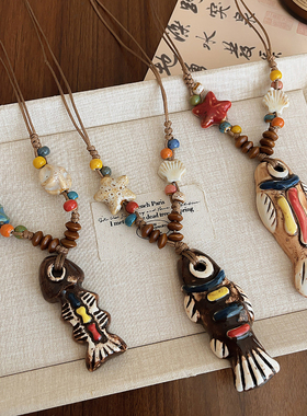 新中式彩色小鱼吊坠项链女