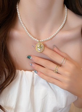 莫奈花园油画风法式珍珠项链