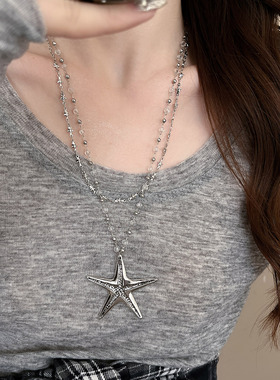 双层叠戴海星吊坠项链女高级感