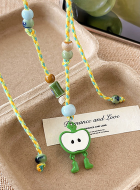 可爱青苹果串珠吊坠项链女
