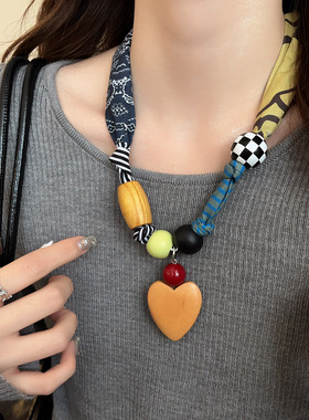 时髦布艺趣味拼接可调节项链