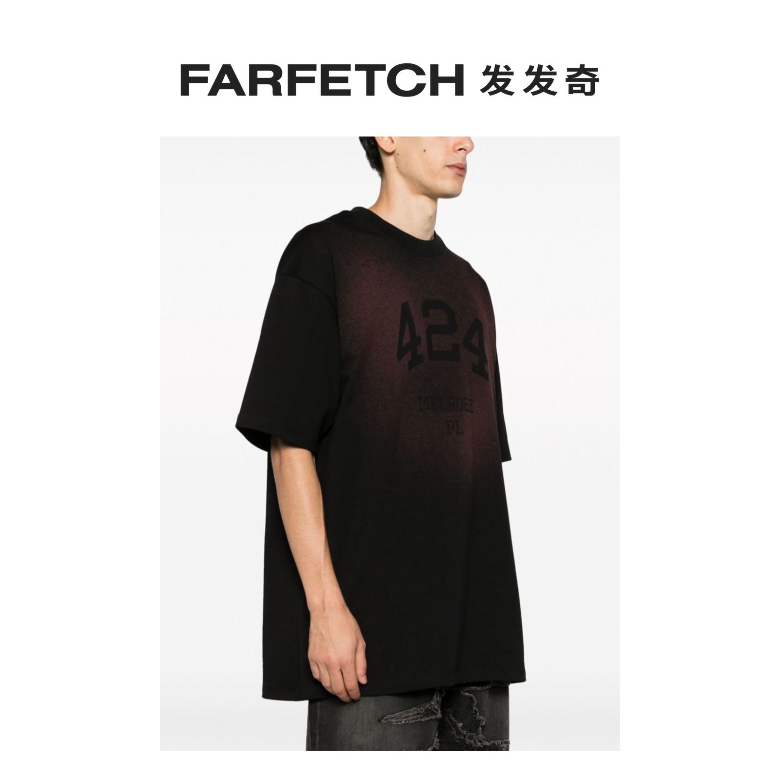 424男士logo印花褪色效果棉T恤FARFETCH发发奇 - 图1