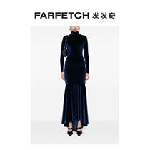 Atu Body Couture lady with high neckline velvet gown FARFETCH hair chic