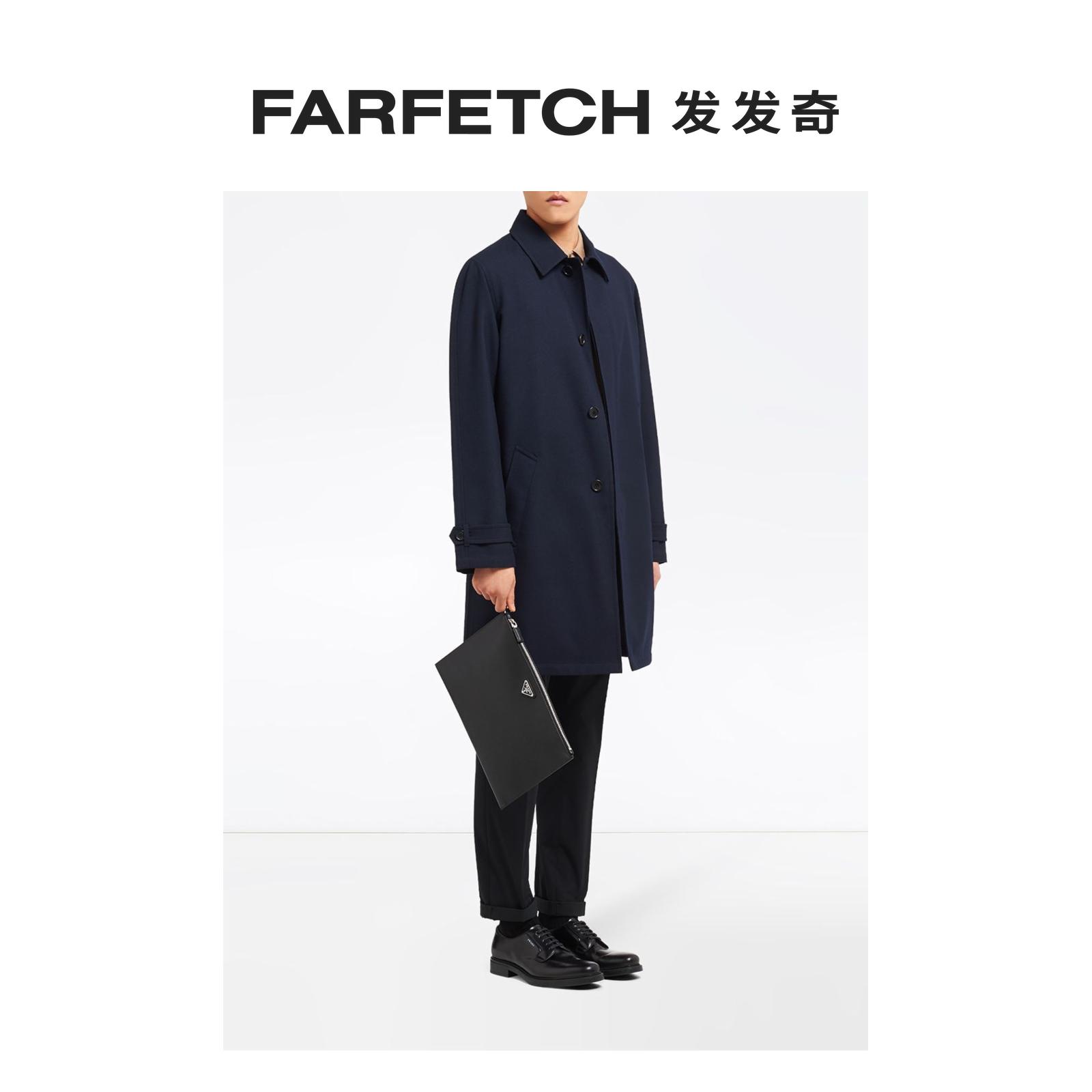 Prada普拉达男士logo标牌人字纹皮质小手包FARFETCH发发奇