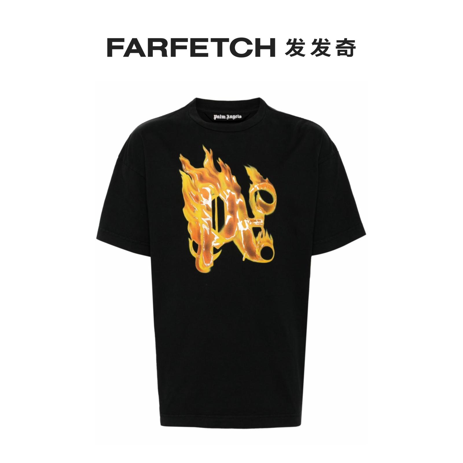 Palm Angels男士Burning Monogram T恤FARFETCH发发奇 - 图0