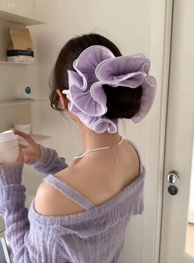 扁头入！超蓬松丝光温柔粉多层木耳边大肠发圈女高级感半扎发发饰