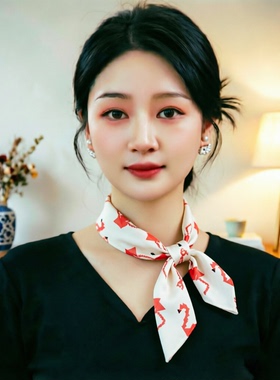 黑白格子长条丝巾通勤百搭