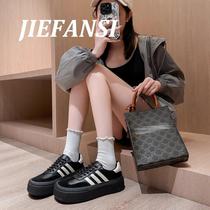 JIEFANSI Hong Kong genuine leather retro women 2023 fall new thick underfloor women shoes bursting casual board shoes