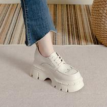 Hong Kong interior heightening small leather shoes women 2023 fall new thick bottom muffin shoes Bull Leather Inn Wind Small sub-single shoes