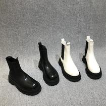 Hong Kong 2023 autumn and winter new genuine leather womens boots thick bottom smoke pipe boots Inn wind Martin boots 100 lap short boots female