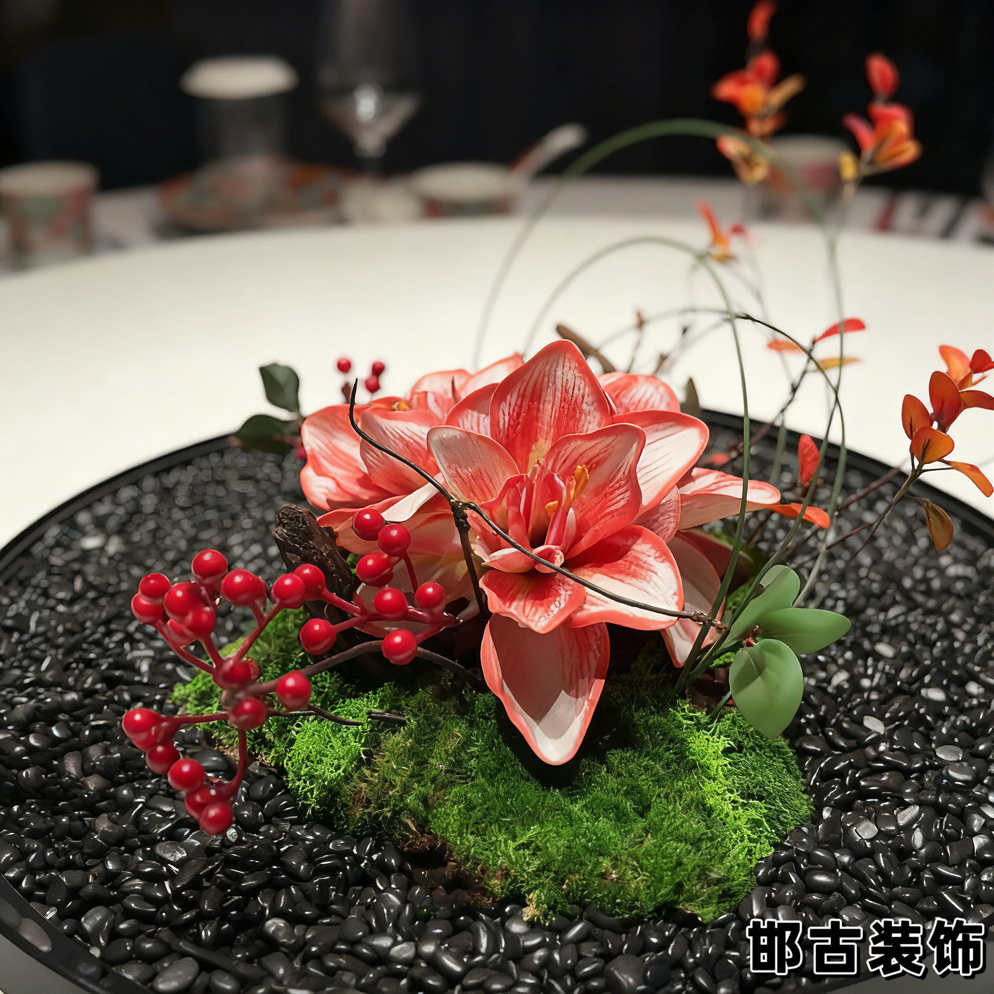 餐桌中间摆花圆桌中间装饰摆件桌花电动转盘花高端仿真花圆形景观,淘宝优惠券,粉丝福利购,淘宝优惠卷