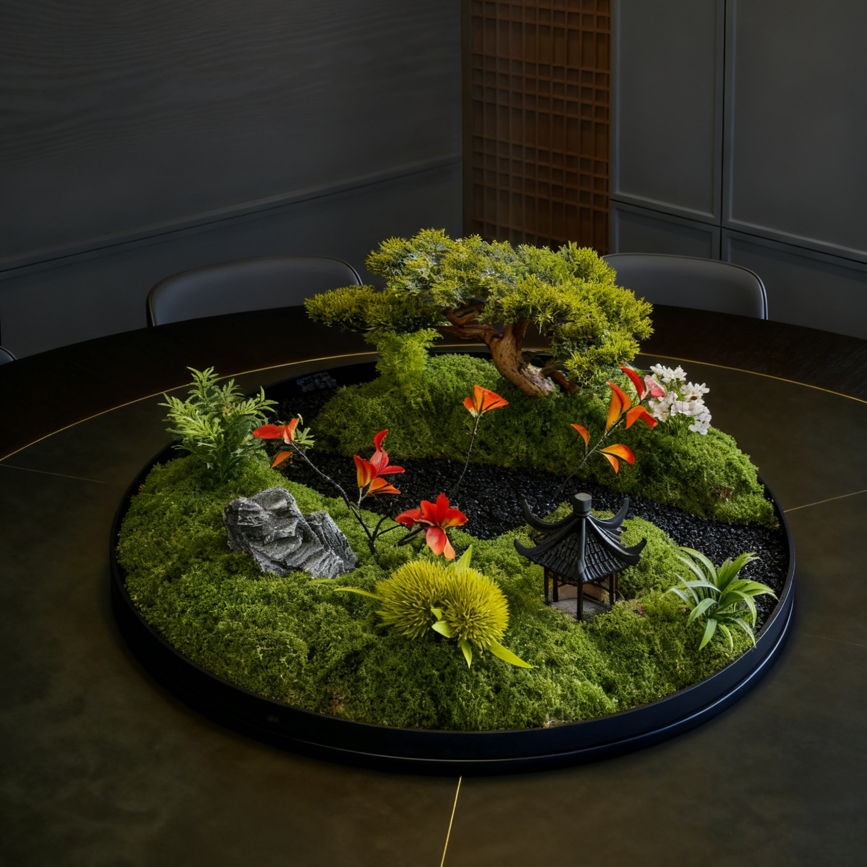 餐桌中间景观摆件大圆桌转盘摆花装饰高端饭店餐厅微缩桌花摆台,淘宝优惠券,粉丝福利购,淘宝优惠卷