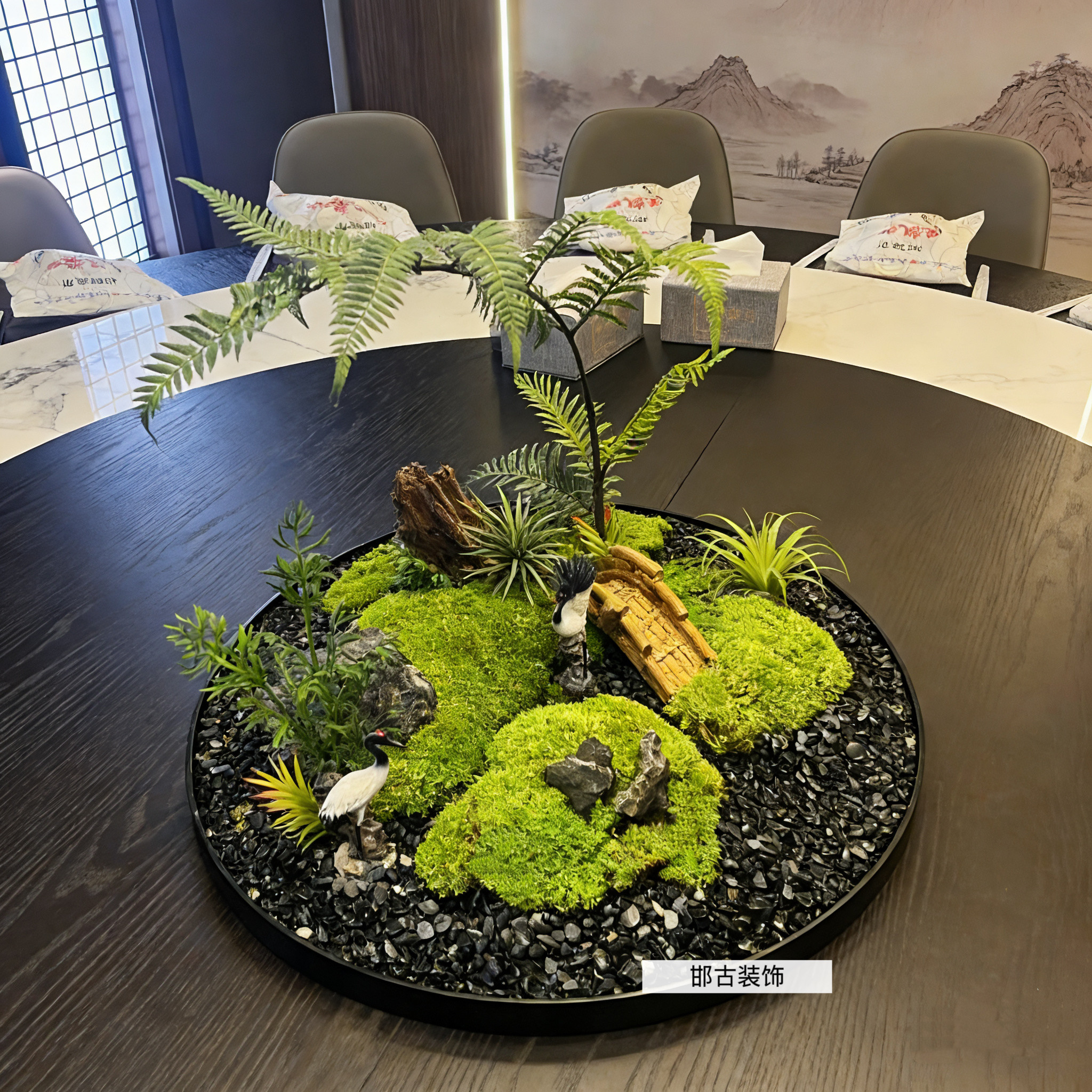 酒店餐桌中间景观摆件圆桌转盘装饰永生苔藓桌花微景观高端造景,淘宝优惠券,粉丝福利购,淘宝优惠卷