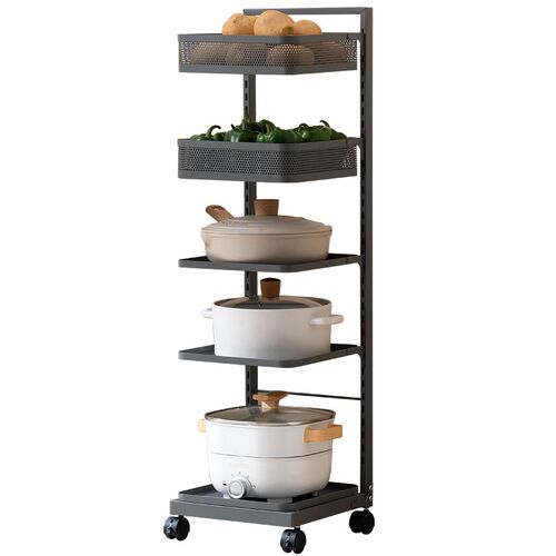 厨房置物架家用落地式锅架多层果蔬菜篮子小推车多功能锅具收纳架 - 图3