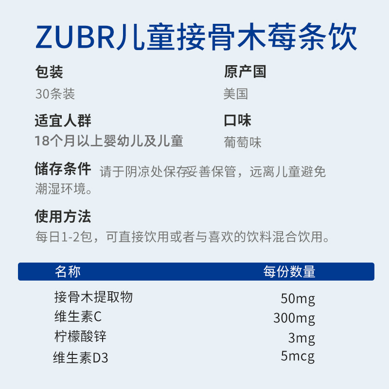 美国ZUBR儿童接骨木莓复合维生素C小黑果D3VC补锌免疫力抵抗力 - 图3