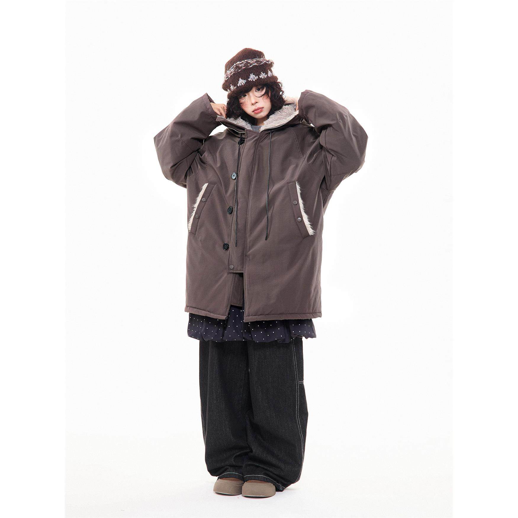 MKGO美式覆古座山雕毛领中长款棉服女冬季新款保暖加厚宽松厚外套,淘宝优惠券,粉丝福利购,淘宝优惠卷