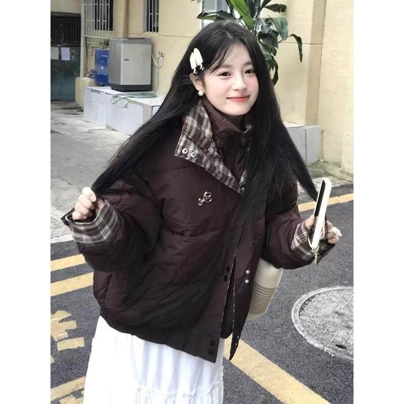 2025冬季新款棉服女显瘦韩系拼接假两件学生小个子加厚保暖面包服,淘宝优惠券,粉丝福利购,淘宝优惠卷