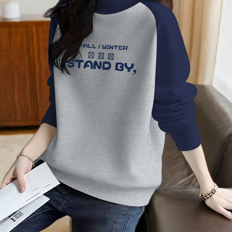 加绒加厚卫衣女秋冬新款宽松韩版设计感撞色插肩袖半高领套头上衣,淘宝优惠券,粉丝福利购,淘宝优惠卷