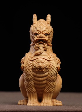 小叶黄杨木雕刻瑞兽麒麟摆件手把件办公室博古架家居装饰品工艺品