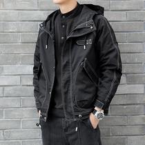Tide Card Tandem Hat Jacket Man Loose short Casual 100 Hitch Spring Autumn Season 2023 New Black Tooling Mens Jacket