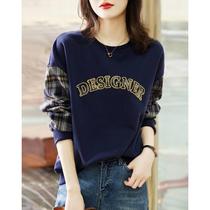 Round Collar Sweatshirt Woman Spring Autumn 2023 New Loose of Lean Shade 100 Hitch Sleephead Short Falling Shoulders Long Sleeve Blouse