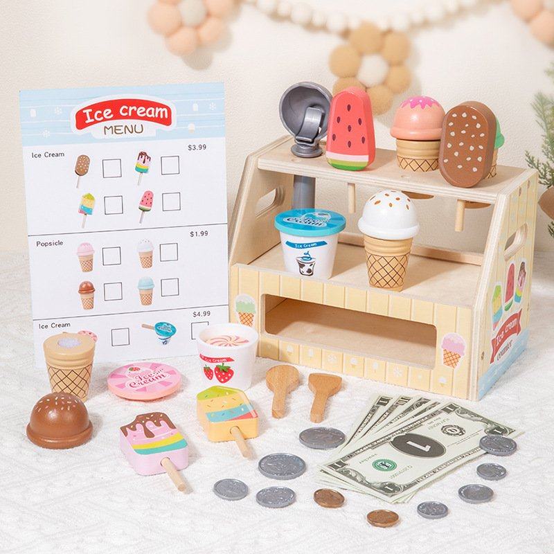 儿童木质仿真过家家雪糕冰淇淋售卖商店小卖部收银台角色扮演CE61,淘宝优惠券,粉丝福利购,淘宝优惠卷