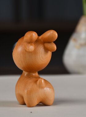 甄选创意崖柏木雕鹿摆件檀木食梦鹿创意钥匙扣手把玩件一鹿有H76