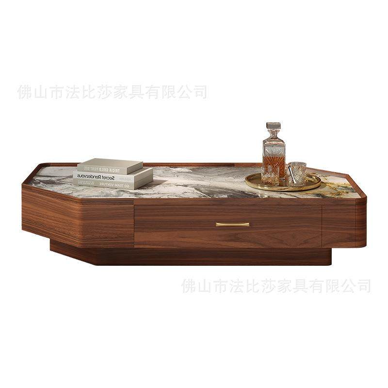 新中式乌金木岩板茶几电视柜简约现代客厅北美黑胡桃木色抽屉储物,淘宝优惠券,粉丝福利购,淘宝优惠卷