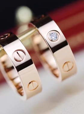 18K金戒指玫瑰金戒指高定经典男士宽窄情侣款螺丝钉对戒单钻戒指