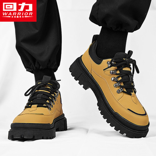 回力冬季男鞋休闲英伦低帮工装运动防滑上班工作劳保板鞋黑色皮鞋 - 图2