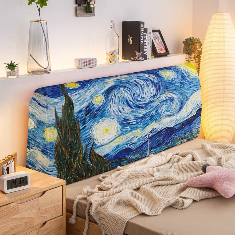 梵高油画床头罩全包通用弹力木床床头装饰保护罩防尘罩套可拆洗,淘宝优惠券,粉丝福利购,淘宝优惠卷