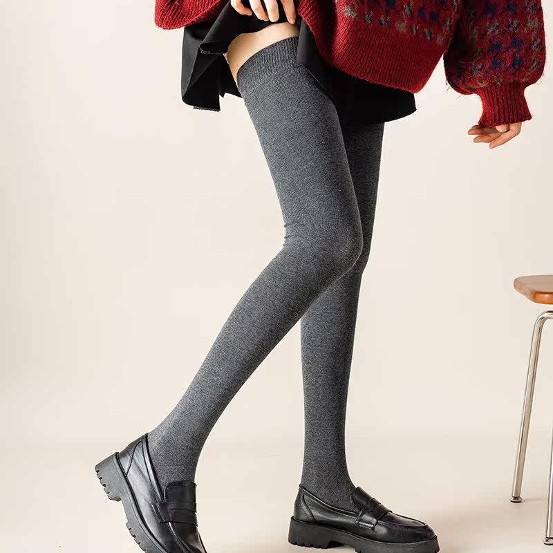 过膝长筒袜子女春秋款大码防下滑灰色棉袜秋冬季大腿袜护膝盖黑白,淘宝优惠券,粉丝福利购,淘宝优惠卷